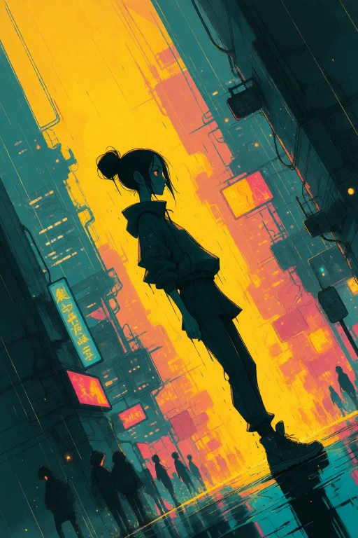 Strangedaal. Loish, Cyberpunk City, Rainy Night, Silhouette,...