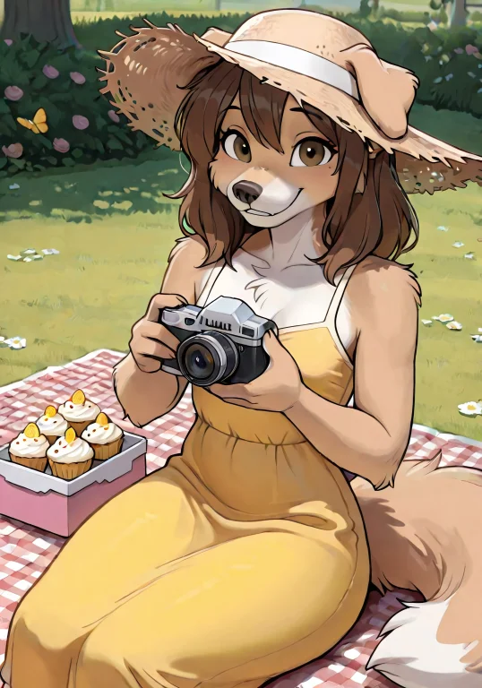 Golden Retriever, 1girl, Furry, Female Furry, Animal Ears, B...