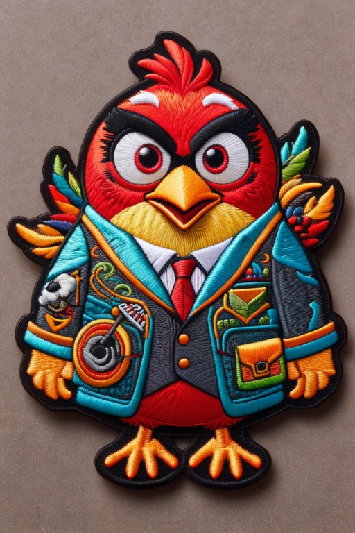 A Cute Angry Bird Wearing A Wide Suit. Center Position, Busy...