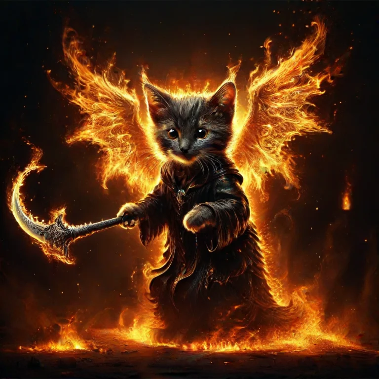 Winged Kitten In Grim Reaper Costume, Scythe, Bat Wings, Pla...
