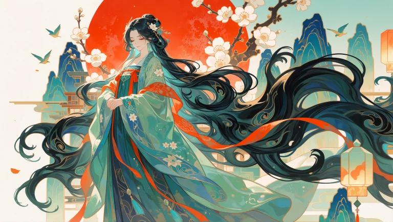 A Full-body Illustration Of A Serene, Celestial Woman With L...