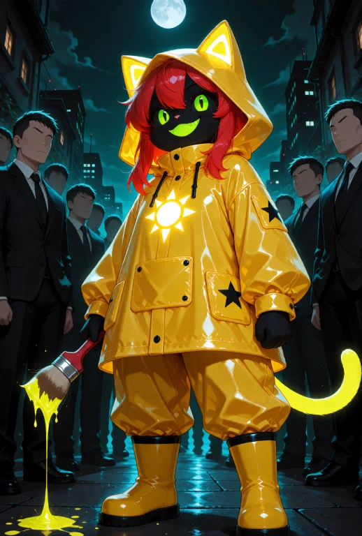 An Anthropomorphic Cat-girl With Bright Red Hair And Glowing...