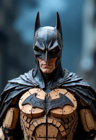 Lorack-wood-piece-crafter-0000181, A Crafted Wooden Model Fe... — Stable Diffusion AI Prompt: , a crafted wooden model featuring the batman seen from frontal view. The wood u...
