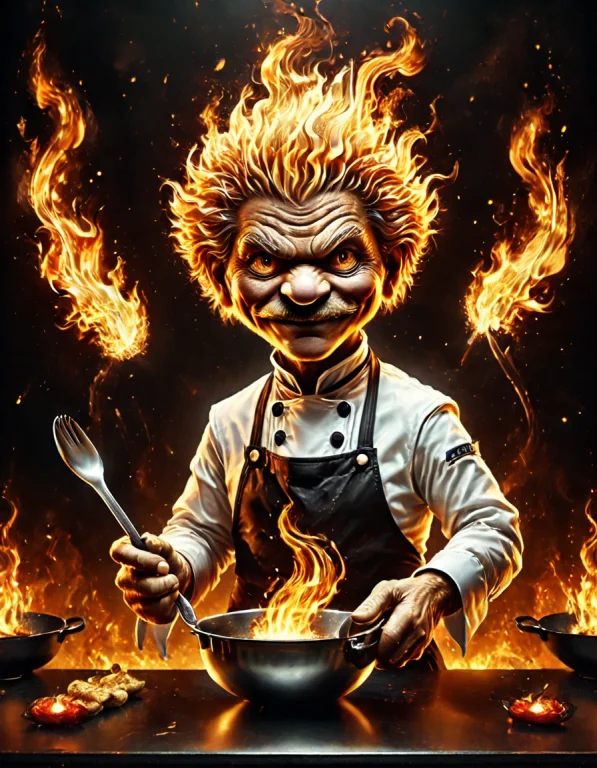 A Swedish Chef , In A Bright Kitchen, Holding Spoons Flamest...
