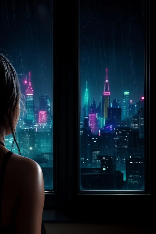 Woman Closeup, A Woman Gazing Out Of A Rain-soaked Window In...