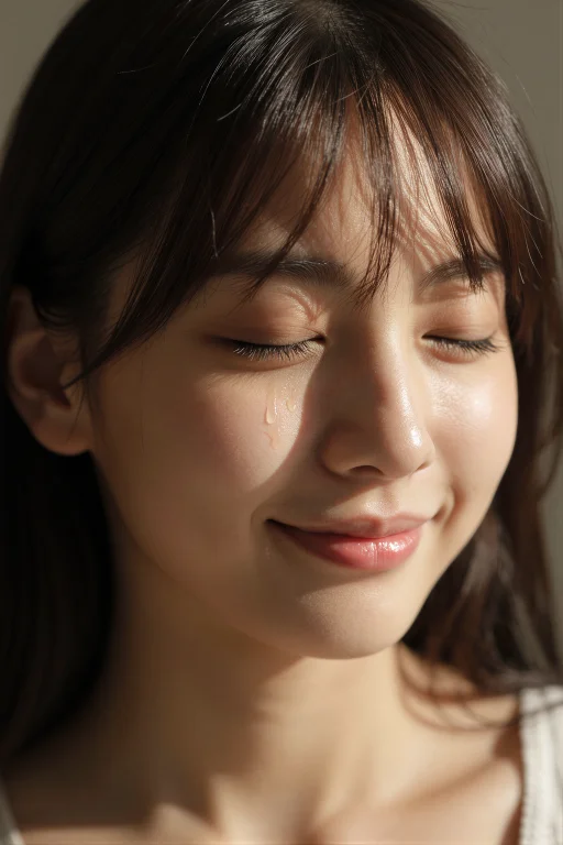 A Woman Closes Her Eyes With A Single Tear Of Quiet Joy On H...