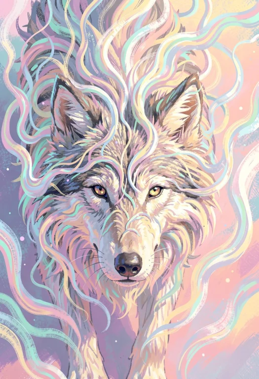 A Wolf With Fur Woven From Drifting Mist, Expressive Brushwo...