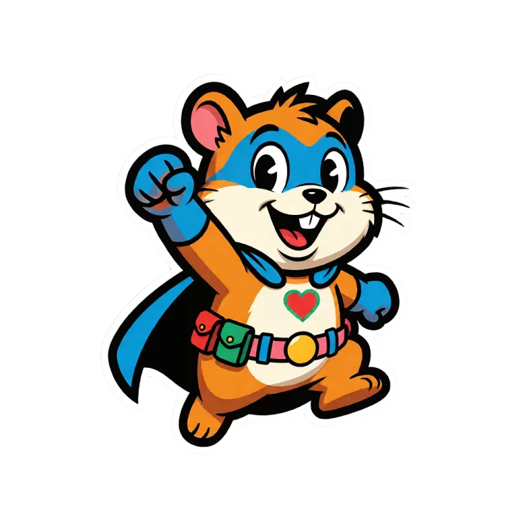 ,a Cartoon Hamster Superhero Mascot Designed As A Printable...