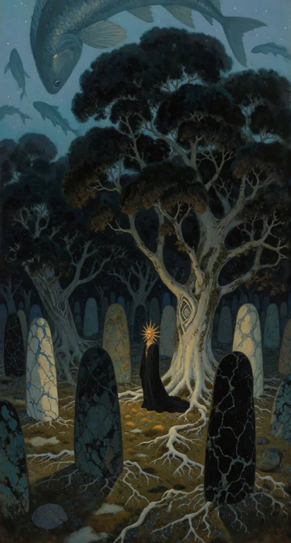 A Mysterious Forest At Midnight Filled With Hundreds Of Enor...
