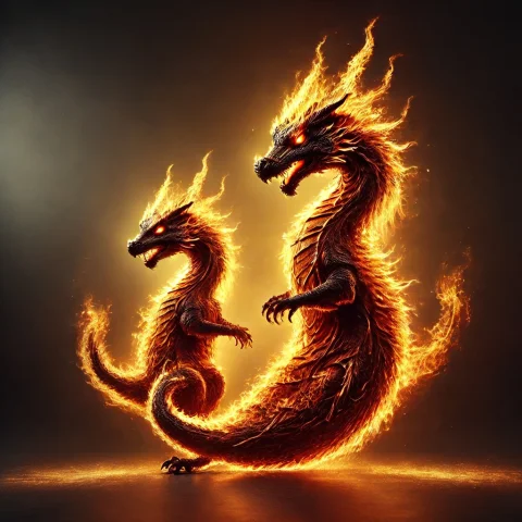 Fire Dragon Family Supermarket — SDXL AI Prompt: A dragon family made of fire, mama dragon and 2 kid dragons made of fire, doing...
