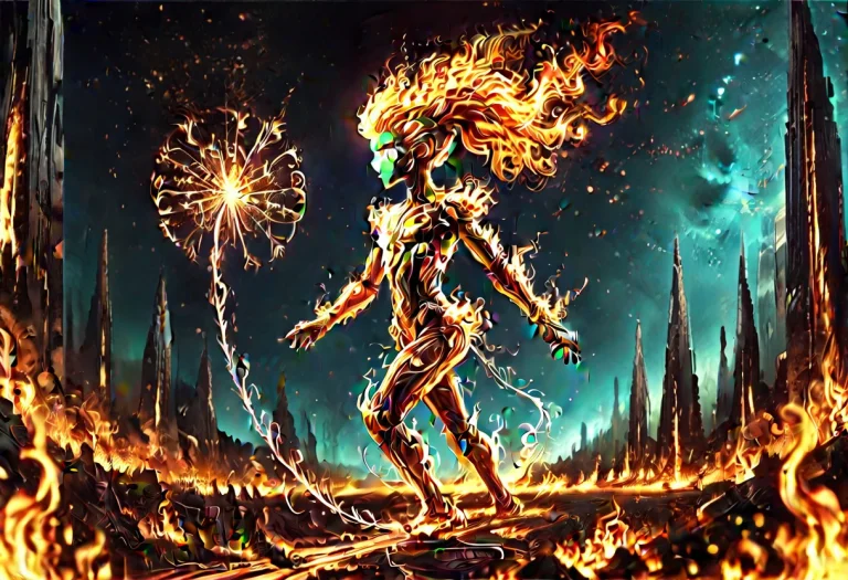 Giant Robot,flames, High Quality, Masterpiece, Wires, Glowin...