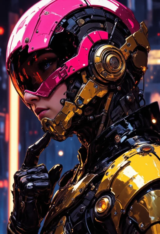 A Futuristic Cyberpunk Female Wearing A Judge Dredd-inspired...