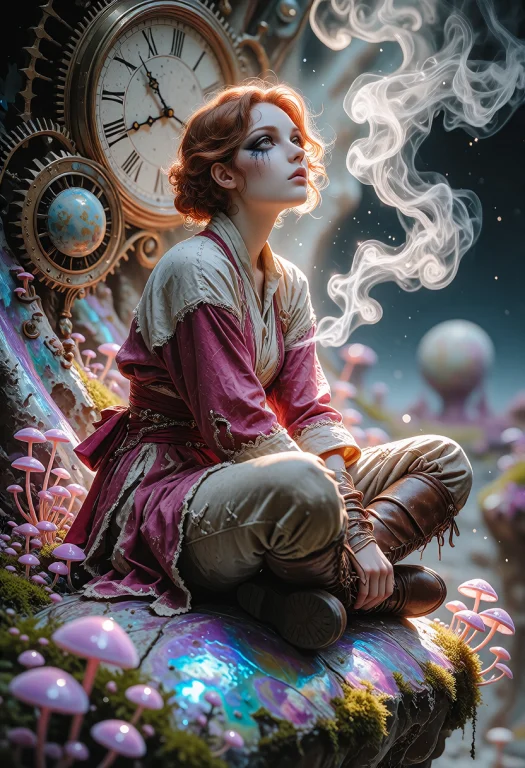A Painterly Illustration Featuring 30s Woman With Auburn Hai...