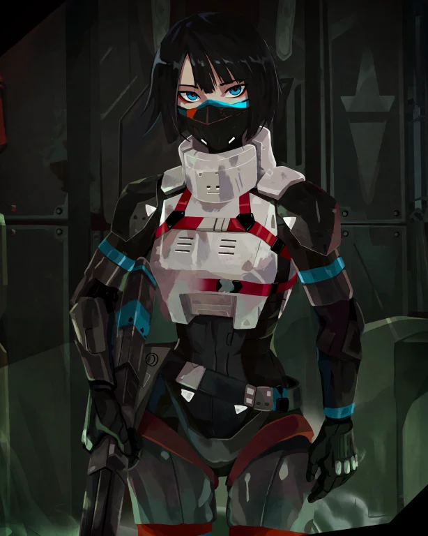 Replika Turns Toward The Viewer In A Dim Corridor, A Black B...