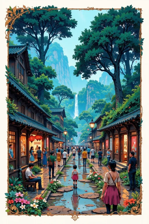 A Museum Full Of People Beautiful Anime Landscape, Rainy Day...