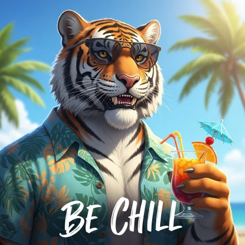 An Anthropomorphic Tiger Man Wearing A Tropical Shirt And Su... — Stable Diffusion AI Prompt: an anthropomorphic tiger man wearing a tropical shirt and sunglasses drinking a...