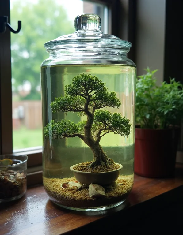 Photograph Of Wet Sample Of A Bonsai In A Jar Of Murky Liqui...