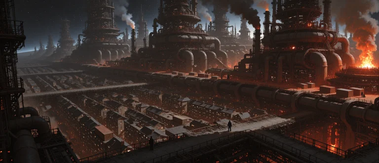 Ultra-detailed Panoramic Dystopian Human Industrial Megacity...
