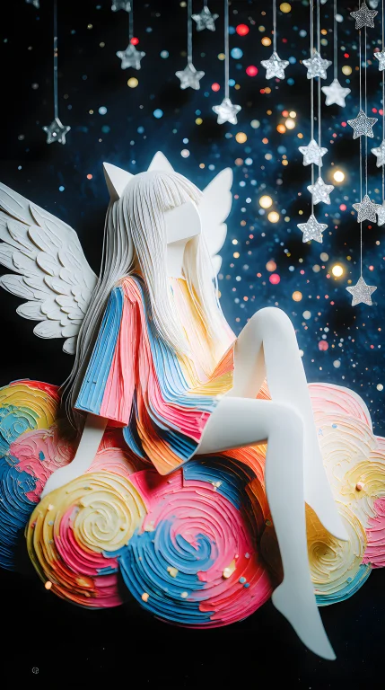 Zidiusart, A 2d Flat Minimalist Angelic Woman With Long Whit...