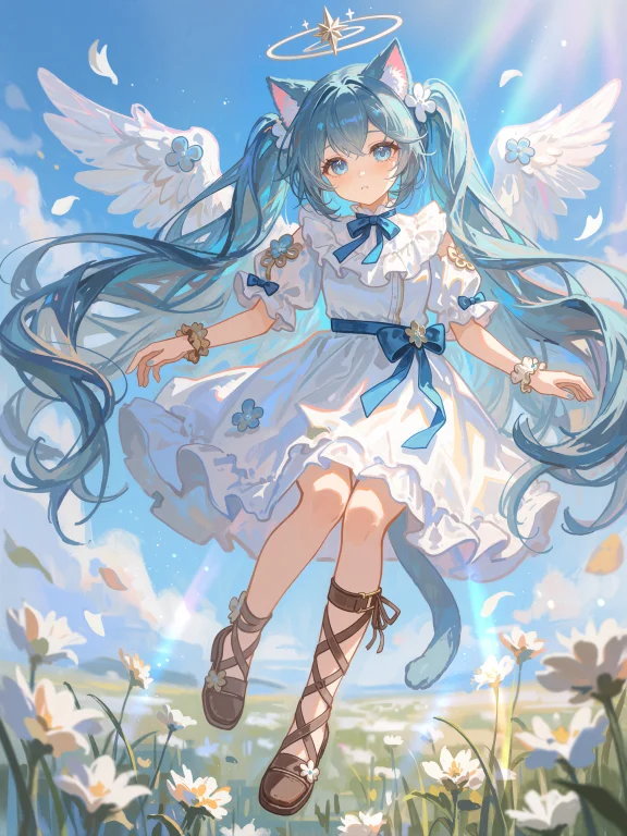 A Full-body View Of A Girl With Long Teal Twin-tails, Blue E...