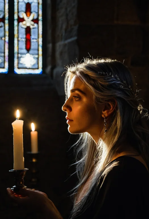 Raw Photo, Woman With Silver-streaked Hair In A Candlelit St...