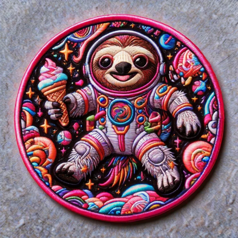 A Circular Embroidered Iron-on Patch Depicting A Funny Astro...