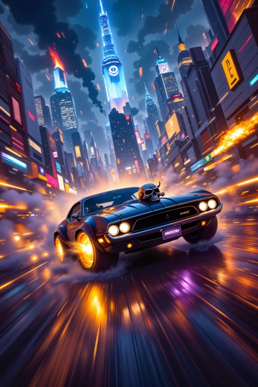 A Chaotic Cityscape Bathed In The Neon Glow Of Streetlights...