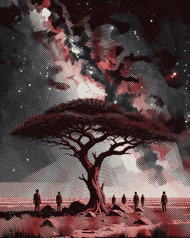 Paint A Retro-science-fiction Illustration Showing A Solitar...