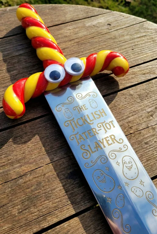 A Close-up Image Of A Delightfully Whimsical Sword, Exuding...