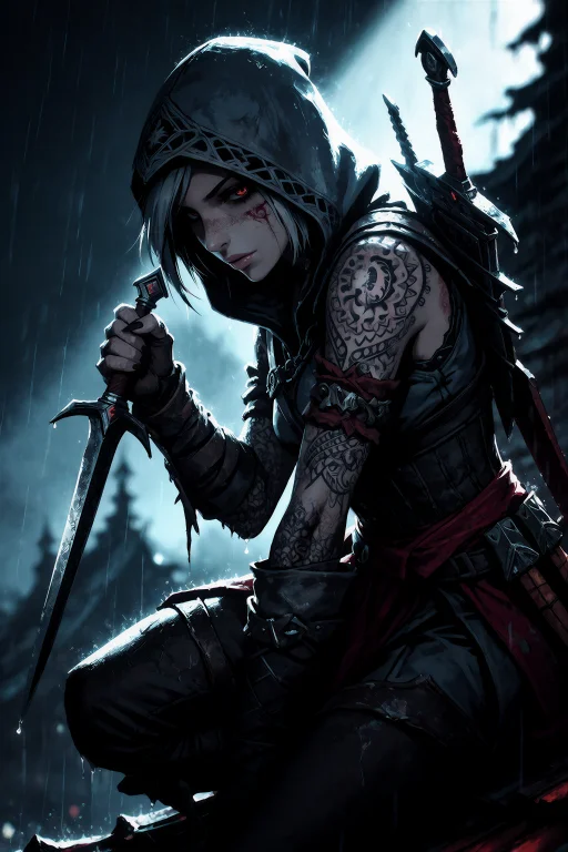 This Is A Digital Artwork Of An Assassin Woman With Sharp Ta...