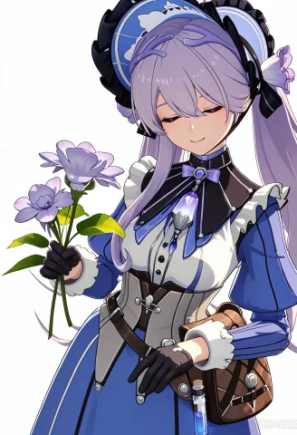 Solo,purple Hair,hair Between Eyes,twintails,long Hair,purpl... — Stable Diffusion AI Prompt: solo,purple hair,hair between eyes,twintails,long hair,purple eyes,smile,bonnet,...