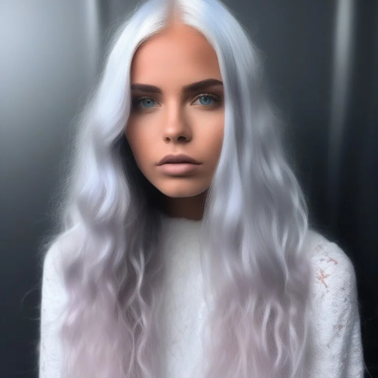 Chica De 18 Aos De Edad, Pelo Blanco Y Ojos Color Carmesi Ti...