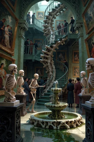 , Boneswm, A Grand Art Museum With Galleries Of Bone-paneled... — Stable Diffusion AI Prompt: , boneswm, a grand art museum with galleries of bone-paneled walls and sculpture...