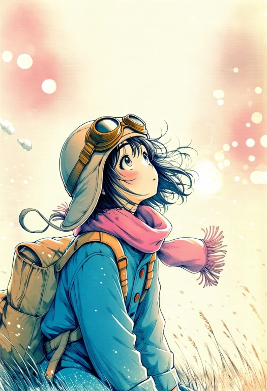Bustdaal, Watercolor Anime Illustration, Young Traveler Girl...