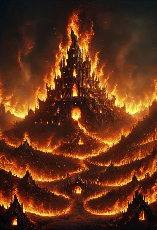 Fantasy Town Made Of Flames