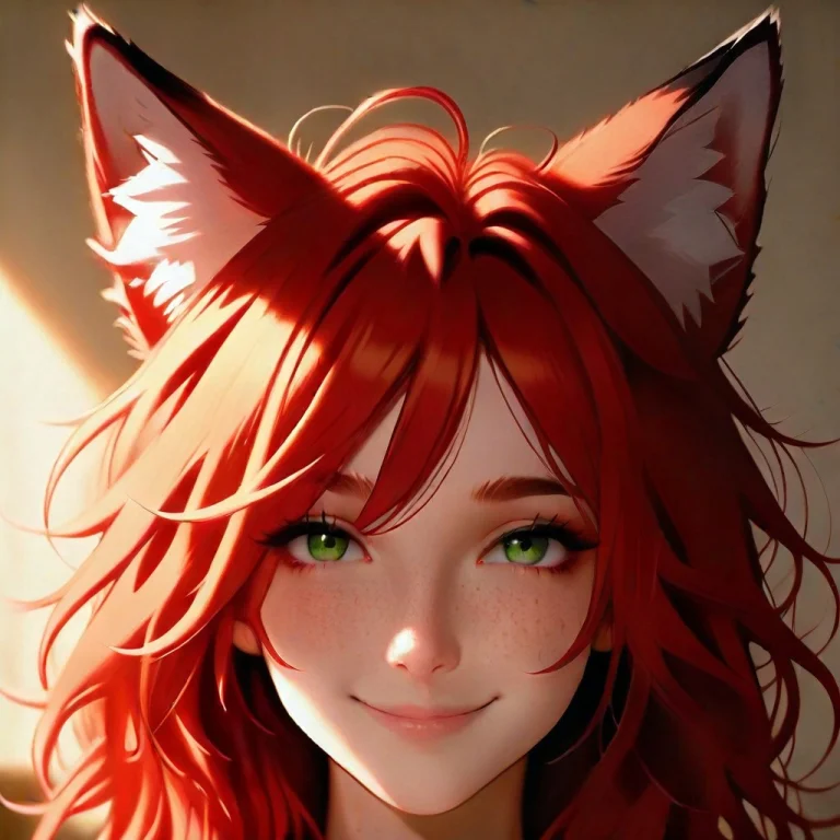 1girl, Ai-generated, Green Eyes, Animal Ears, Solo, Freckles...