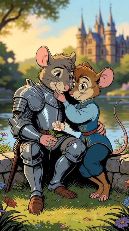 A Charming Anthropomorphic Mouse Couple Seated Intimately On...