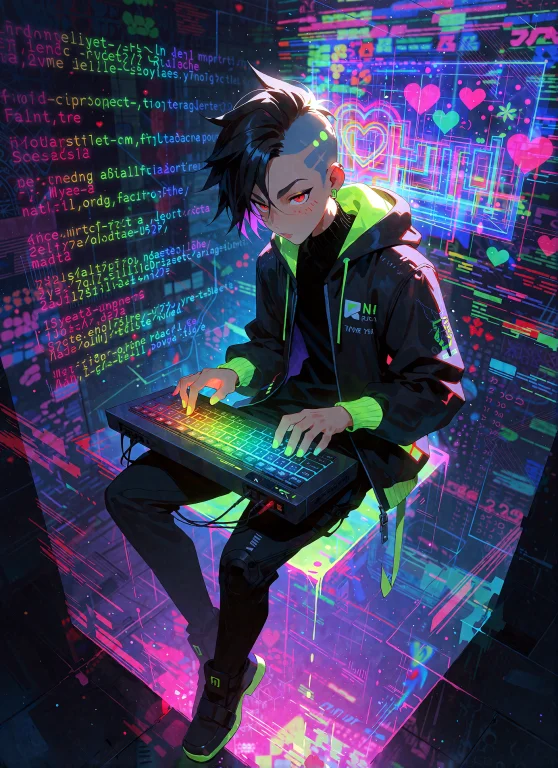 Modenijianime, Sleek Hackerwear With Neon Accents, Solo, Sha...