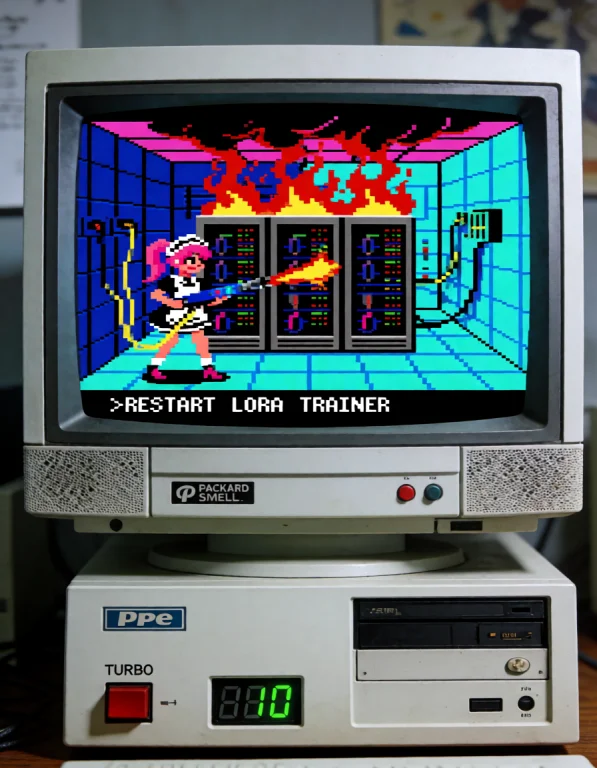 On A Desk With An Old White Crt Monitor Is A A Low-resolutio...