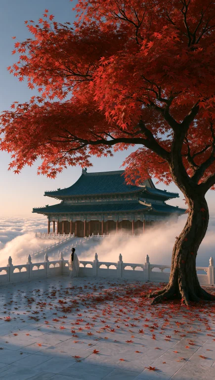 An Immortal Palace Courtyard On The Clouds In Late Autumn A...