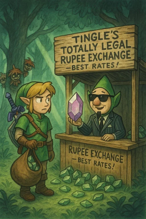 Link Stands At A Sketchy-looking Wooden Kiosk In The Lost Wo...