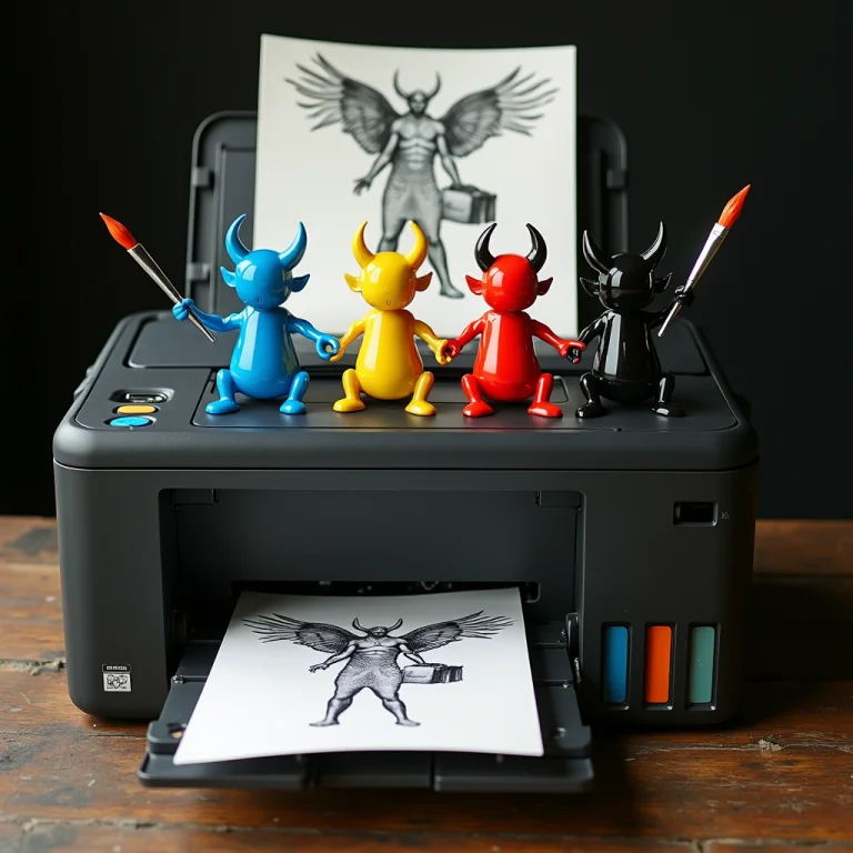 Instead Of Ink Cartridges, There Are 4 Imps Inside The Print...