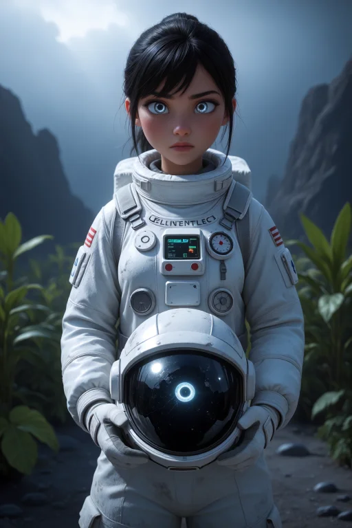 1girl, Cowboy Shot, Beautiful Female Astronaut, Short Black...