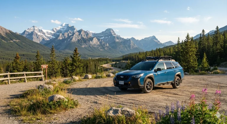 Car Parked With Mountain Background