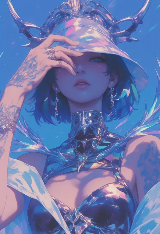In A Hyper-realistic Ne0nfant4sy Vision, The Chrome-clad Fig...