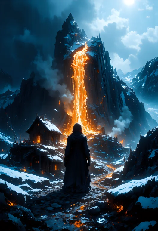 A Dark, Ultra-realistic Fantasy Scene Of A Lone Heroine Appr...