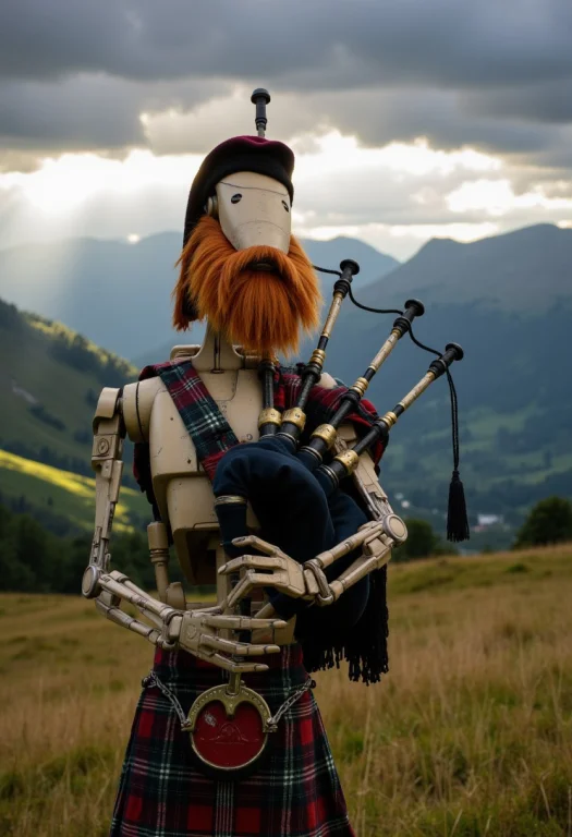 A B1 Battle Droid With Thick, Flowing Red Hair And A Bushy R...