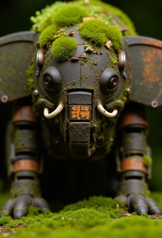Ajweathbo. A Macro Shot Of An Ancient Old And Weathered Mech... — FLUX AI Prompt: ajweathbo. A macro Shot of an ancient old and weathered mechanical Robot bug, re...