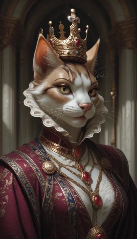 1girl, Anthro Furry Domestic Cat, Queen, Crown