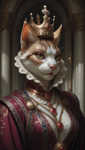 1girl, Anthro Furry Domestic Cat, Queen, Crown — Stable Diffusion AI Prompt: 1girl, anthro furry domestic cat, queen, crown